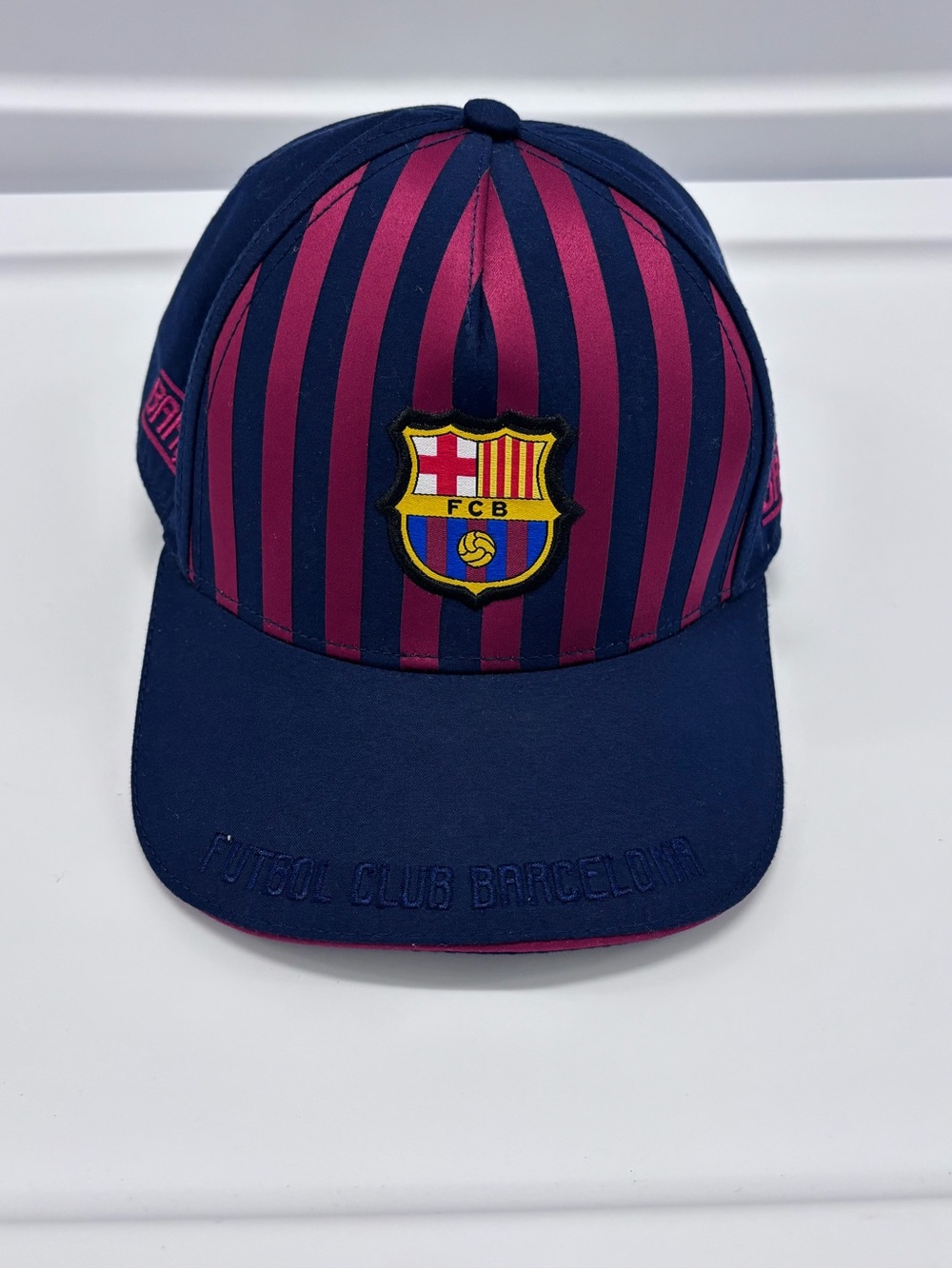 FC Barcelona Barca Soccer Cap Hat Navy Red Striped Team Logo Headwear